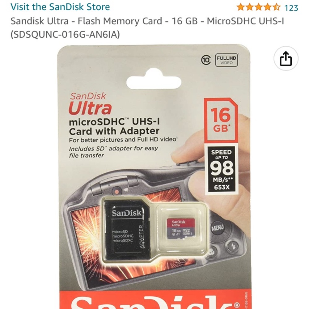 SanDisk Ultra Plus 16GB MicroSDHC UHS-I Memory Card with Adapter